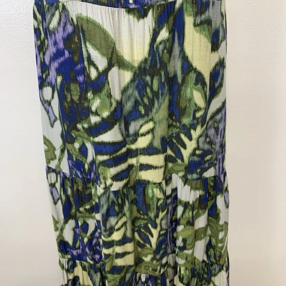 NY Co Strapless Maxi Dress S Tiered Empire Colorful‎ Abstract Tropical Romantic